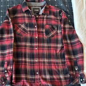 COR Men's Casual Red Plaid Button Down Shirt
